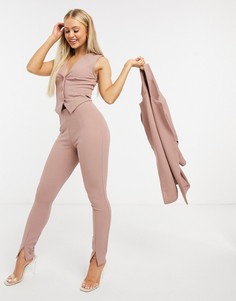 Бледно-розовые облегающие брюки с разрезами ASOS DESIGN-Розовый