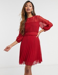 Красное платье мини со складками и с плиссировкой из ткани добби ASOS DESIGN-Красный