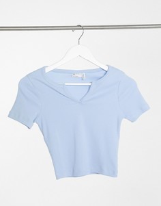 Обтягивающая футболка нежно-голубого цвета в рубчик с вырезом ASOS DESIGN-Синий