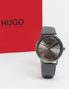 Часы с серым кожаным ремешком Hugo Boss-Серый