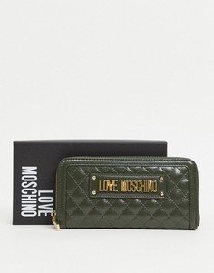 Темно-зеленый стеганый кошелек большого размера Love Moschino