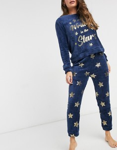 Комплект с пижамными штанами Brave Soul с надписью Writren in Stars-Темно-синий