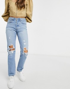 Синие рваные на коленях джинсы до щиколотки Levis 501-Синий Levis®