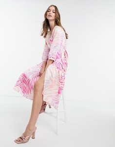 Платье миди с запахом и розовым зебровым принтом Liquorish-Розовый