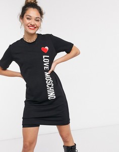 Черное платье-футболка с логотипом сбоку Love Moschino-Черный