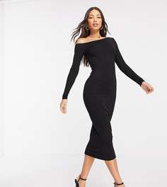 Черное платье миди с открытым плечом ASOS DESIGN Tall-Черный
