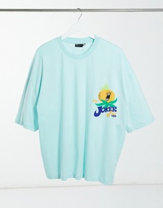 Голубая oversized-футболка с принтом фруктов на груди ASOS DESIGN-Синий