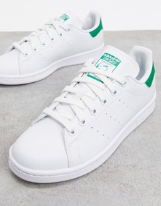 Бело-зеленые кроссовки adidas Originals Vegan Stan Smith-Зеленый