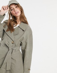 Тренч шалфейно-зеленого цвета с контрастной отстрочкой ASOS DESIGN-Зеленый