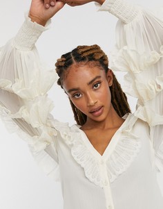 Блузка кремового цвета с кружевными оборками ASOS DESIGN-Кремовый