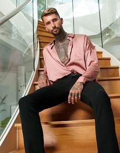 Атласная oversized рубашка сумеречно-розового цвета ASOS DESIGN-Розовый