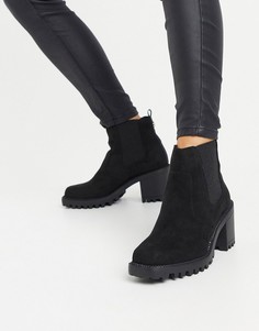 Черные ботинки из искусственной замши со вставками на массивном каблуке River Island-Черный