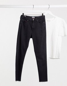 Черные потертые джинсы скинни с завышенной талией Tommy Jeans-Черный