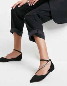 Черные балетки с острым носом и декоративным ремешком ASOS DESIGN-Черный