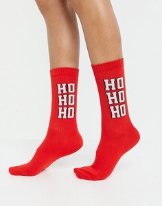 Красные носки до середины голени с принтом «ho ho ho» ASOS DESIGN Christmas-Красный