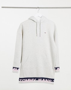 Серое платье-худи с логотипом на подоле Tommy Jeans-Серый