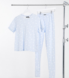Эксклюзивная пижама с футболкой и леггинсами пыльно-голубого цвета с принтом сердец ASOS DESIGN Tall-Синий