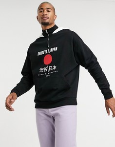 Худи oversized с контрастным капюшоном и принтом на груди ASOS DESIGN-Черный