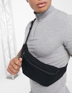 Черная вельветовая сумка-кошелек на пояс от комплекта ASOS DESIGN-Черный