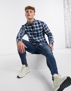 Синяя приталенная рубашка в клетку с маленьким логотипом Original Penguin-Синий