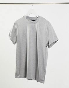 Серая меланжевая футболка с круглым вырезом и отворотами на рукавах ASOS DESIGN-Серый