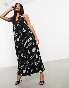 Свободный комбинезон с V-образным вырезом и принтом ASOS DESIGN-Мульти