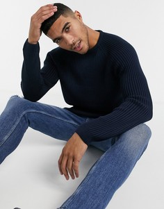 Темно-синий вязаный джемпер в рубчик с рукавами реглан ASOS DESIGN