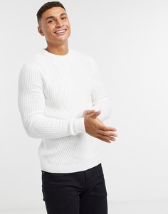 Белый вязаный джемпер со смешанным узором в рубчик ASOS DESIGN