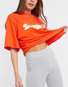 Спортивная пижама из футболки в стиле oversized и шортов-леггинсов серого и оранжевого цветов ASOS DESIGN-Мульти