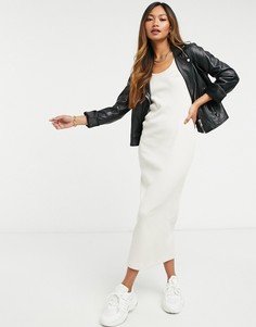 Бежевое приталенное платье-майка миди River Island-Бежевый