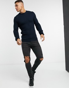 Фактурный вязаный джемпер темно-синего цвета ASOS DESIGN-Темно-синий