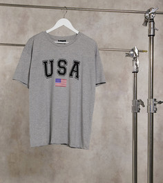 Серая меланжевая футболка с принтом «USA» ASOS DESIGN Curve-Серый