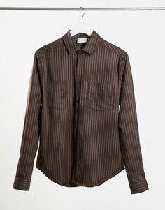 Коричневая рубашка навыпуск в тонкую полоску от комплекта ASOS DESIGN-Коричневый