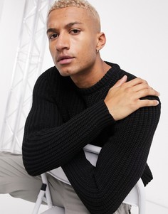 Черный джемпер в рубчик ASOS DESIGN