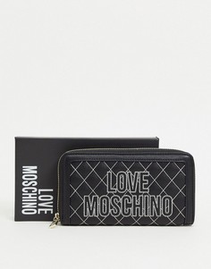 Черный стеганый кошелек с контрастной строчкой Love Moschino