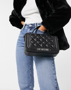 Стеганая сумка через плечо с ручкой и отделкой шипами черного цвета Love Moschino-Черный