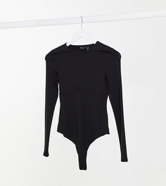 Черное боди с длинными рукавами и швом под грудью ASOS DESIGN-Черный