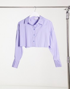 Короткая рубашка в розово-голубую полоску с необработанным краем ASOS DESIGN-Мульти