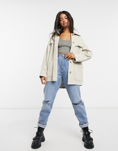 Куртка-рубашка кремового цвета с узором «в елочку» ASOS DESIGN-Кремовый
