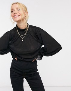 Черный топ из сетки с длинными рукавами и высоким воротником ASOS DESIGN
