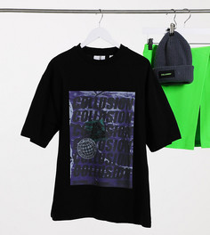 Черная свободная футболка с принтом COLLUSION Unisex-Черный