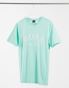 Футболка цвета хаки с крупным логотипом BOSS Athleisure Tee 5-Зеленый