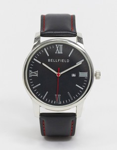 Часы в серебристом корпусе с черным циферблатом и кожаным ремешком Bellfield-Черный