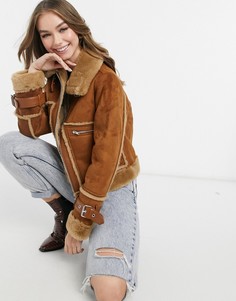 Коричневая куртка авиатор из замши Stradivarius-Коричневый