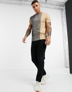 Бежевая футболка в вертикальную полоску Burton Menswear-Светло-коричневый