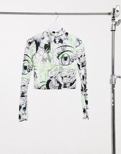 Белый принтованный лонгслив Bershka x Billie Eilish