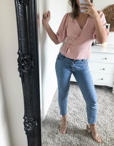 Розовая блузка с запахом и пышными рукавами Miss Selfridge-Розовый