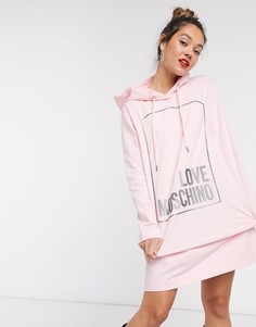 Розовое платье с капюшоном и классическим прямоугольным логотипом Love Moschino-Розовый