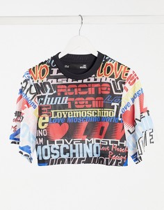 Черная укороченная футболка с разными логотипами Love Moschino-Черный