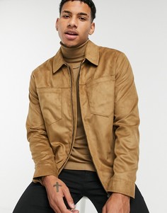 Светло-коричневая куртка из ткани под замшу с 2 карманами Topman-Светло-коричневый